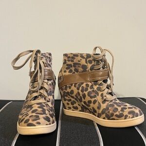 Leopard Print Wedge Sneakers